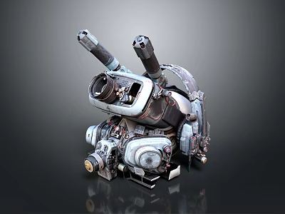 Industrial Mechanical Dual Barrel Weapon With Metal Components And Rustic Details 3d model