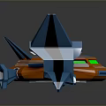 Futuristic Spacecraft 3D Model With Blue Red Geometric Structure For Cosmic Exploration