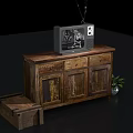 Rustic Wooden TV Stand With Drawers Cabinet Doors And Small Plant Decor