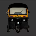 Black And Yellow Three Wheeled Motorcycle With Canopy Windshield Taxi Sign And Yellow Stripes