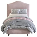 Kids Bed With Pink Headboard Canopy And Soft Gray Pink Bedding 3d model