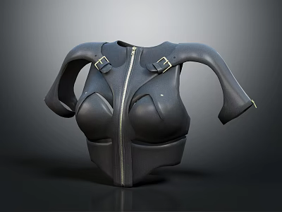 Black Fitted Chest Armor With Front Zipper And Shoulder Buckle Details Design 3d model