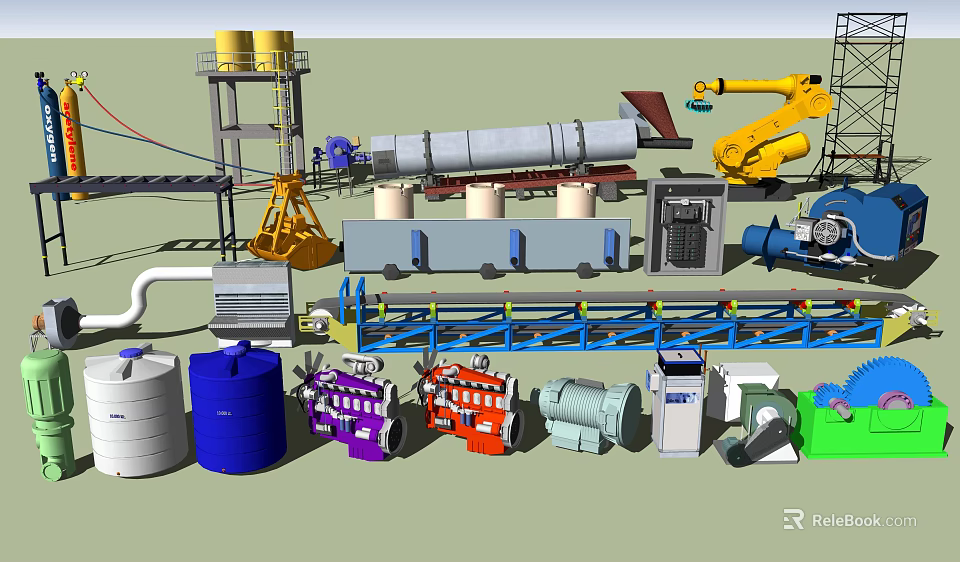 Industrial Equipment Featuring Robotic Arm Storage Tanks Pipes Motors And Machinery 3d model 