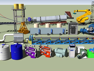 Industrial Equipment Featuring Robotic Arm Storage Tanks Pipes Motors And Machinery 3d model