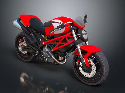 Striking Red Sport Motorcycle With Black Seat And Tires Silver Exhaust Modern Design 3d model