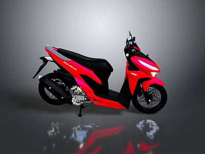 Sleek Red And Black Modern Scooter On Reflective Surface Against Gray Background 3d model