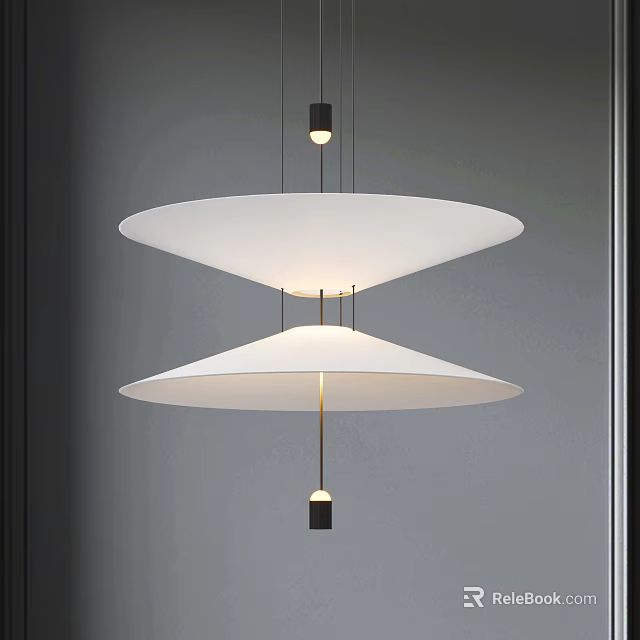 Modern Two Tiered White Chandelier With Metal Frame And Minimalist Design 3d model 