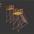 Industrial Mobile Platform Ladders With Yellow Railings And Metal Frames