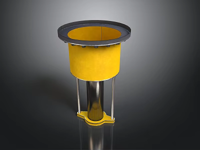 Yellow Cylindrical Container With Black Rim And Metal Support Stand Design 3d model