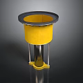 Yellow Cylindrical Container With Black Rim And Metal Support Stand Design