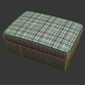 Stylish Ottoman Furniture With Gray Fabric Body And Blue White Plaid Cushion Top