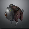 Sci Fi Mechanical Creature Featuring Red Flesh Like Body Silver Circular Section And Metal Legs