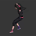 Dynamic Female Character with Blue Pink Gradient Hair Wearing Black Sportswear and Colorful Armbands Jumping