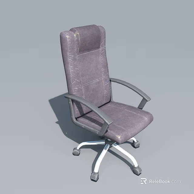 Comfortable High Back Gray Leather Office Chair with Metal Armrests and Swivel Base 3d model 