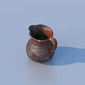 Decorative Brown Clay Pitcher With Handle On Light Blue Background 3d model