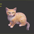 Orange And White Striped Cat With Blue Eyes Sitting On Black Surface With Reflection 3d model