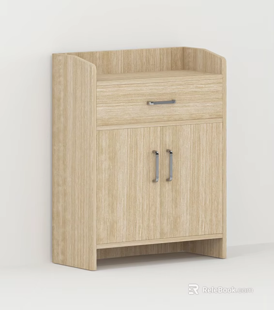 Modern Light Wood Shoe Cabinet With Drawer And Double Cabinet Doors Design 3d model 