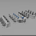 Office Desks with Multiple Computer Monitors and Ergonomic Office Chairs in Modern Workstation Setup