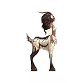 Horned Female Mythical Game Movie Character With Long Hair White Brown Outfit And Goat Legs