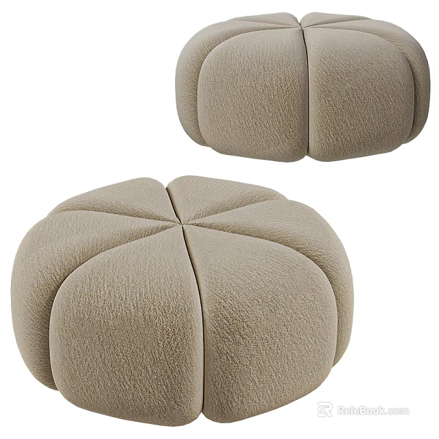 Beige Fabric Ottoman with Segmented Petal Shaped Design and Soft Texture 3d model 
