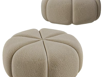 Beige Fabric Ottoman with Segmented Petal Shaped Design and Soft Texture 3d model