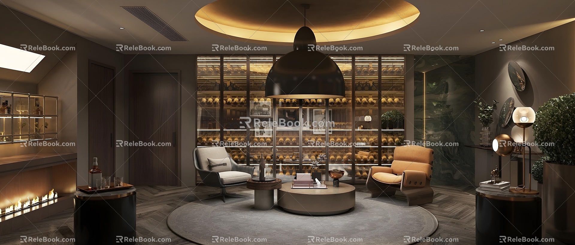 American Vintage Wine Cellar Cigar Room Glass Wine Cabinet Wine Rack Bar Negotiation Room VIP Room Bar Reception Room 3d model