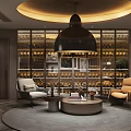 Luxury Wine Cellar Interior With Circular Ceiling Light Wine Bottles On Racks And Leather Chairs