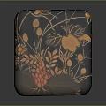 Black Decorative Floor Cushion With Golden Leaf And Red Flower Patterns For Traditional Home Decoration