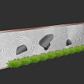 Feature Wall With Wavy Line Pattern Black Stone Decorations And Green Grass 3d model