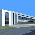 Modern Industrial Factory Building Exterior Design With Large Windows Green Landscaping And Regular Structure