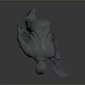 Detailed Gray Male Figure Sculpture In Bending Work Pose Holding Shovel
