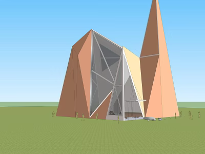 Ancient Architecture Geometric Shape Orange Yellow Facade Spire Structure Green Lawn Blue Sky 3d model