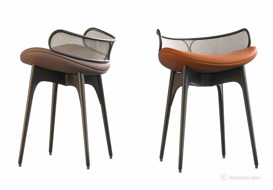 Modern Dining Chairs With Mesh Back Brown Seat And Black Metal Legs 3d model 