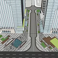 Modern Urban Landscape With Tall Glass Buildings Streets And Pedestrian Plaza