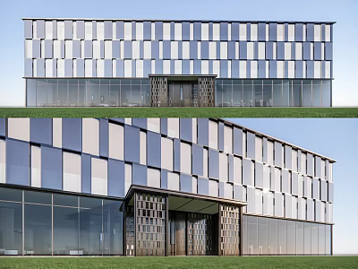 Modern Sales Office Building With Glass Metal Facade And Geometric Pattern Design 3d model