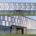 Modern Sales Office Building With Glass Metal Facade And Geometric Pattern Design