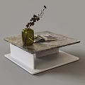 Modern Marble Top Coffee Table With White Base Vase And Magazines Decor 3d model