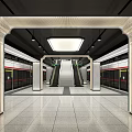 Modern Chinese Style Metro Station With Traditional Calligraphy Decorations And Escalators In Spacious Bright Interior