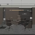 Modern Office Interior With Large Windows Blinds Pendant Lights Desk Chairs And Bookshelves