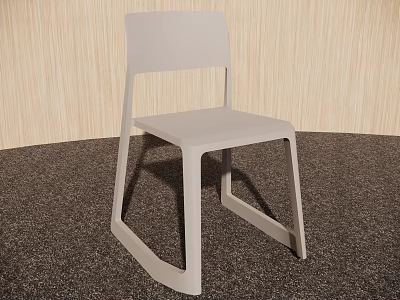 Gray Single Chair With Modern Minimalist Design Wooden Texture Wall And Dark Carpet Floor 3d model