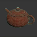 Traditional Red Ceramic Teapot With Intricate Carved Design For Tea Set Decor 3d model