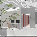 Modern Mall Store Interior Design With Indoor Tree Tables And Display Counter 3d model