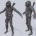 Military Style Character With Gas Mask And Tactical Vest Against Biological Creature Threat
