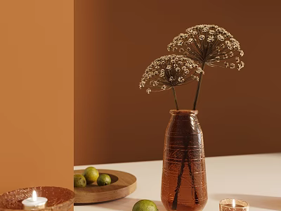 Modern Orange Vase Glass Vase Candlestick Dried Flowers 3d model