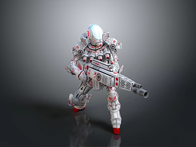 Futuristic Armored Character With Mechanical Armor And Large Sci Fi Weapon 3d model