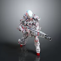 Futuristic Armored Character With Mechanical Armor And Large Sci Fi Weapon
