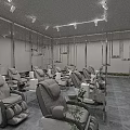 Modern Interior Space Featuring Comfortable Massage Chairs Metal Tables And Green Plants