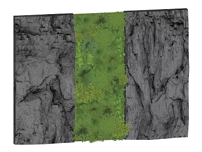 Living Plant Wall Design Flanked by Textured Gray Walls with Green Foliage 3d model