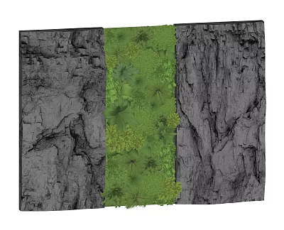 Living Plant Wall Design Flanked by Textured Gray Walls with Green Foliage 3d model