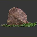 Red Natural Stone with Green Moss on Dark Background and Reflection Texture